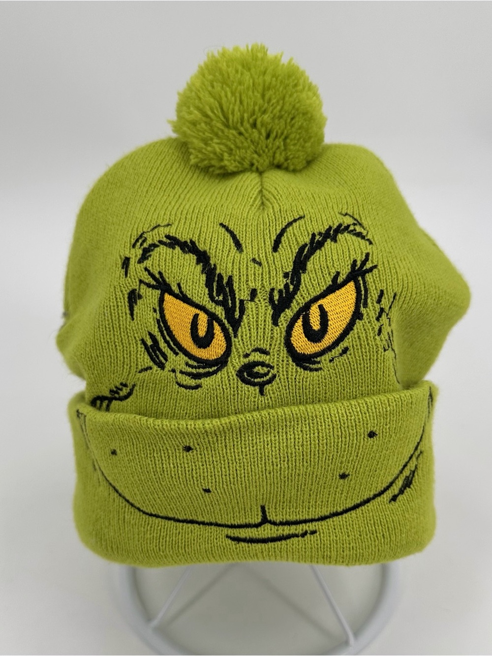 Dr. Seuss The Grinch Beanie Hat Cuffed Knit Pom Pom Christmas Green Holiday